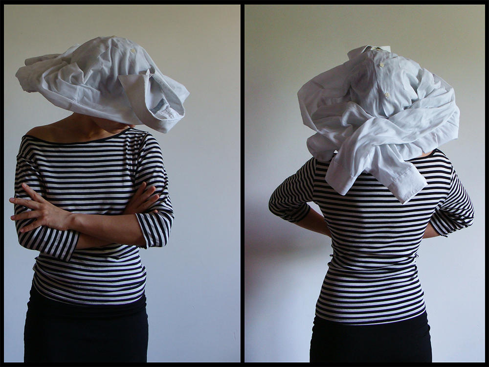 theatrical hat design made of white cotton shirt