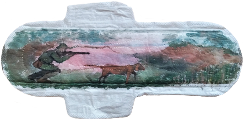 hunting scene painting on hygienic pads