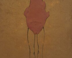 Fish-human hybrid represented on an earth relief painting
